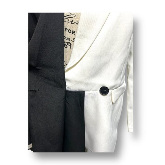 NWT Endless Rose M Black White Colorblock Blazer Romper Lined Statement Feminine - Picture 8 of 11